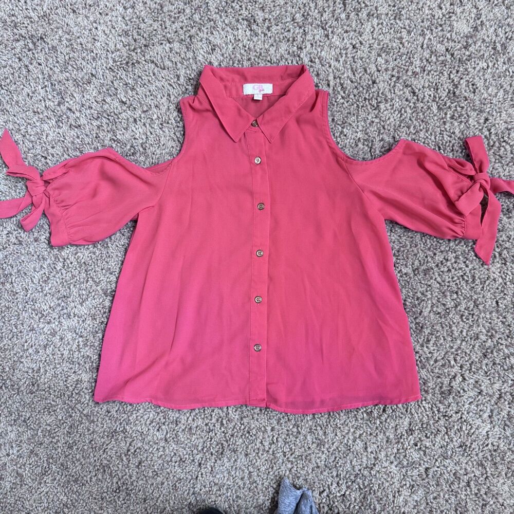 GB Girls girl size large 12 14 blouse EUC coral shirt top pink